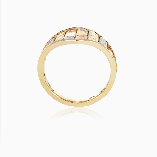 Retro Tri-Color Mosaic Inlay Ring, 14k Gold